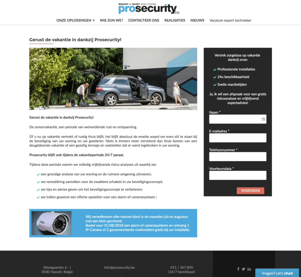 Landingspagina Alarminstallateur Prosecurity
