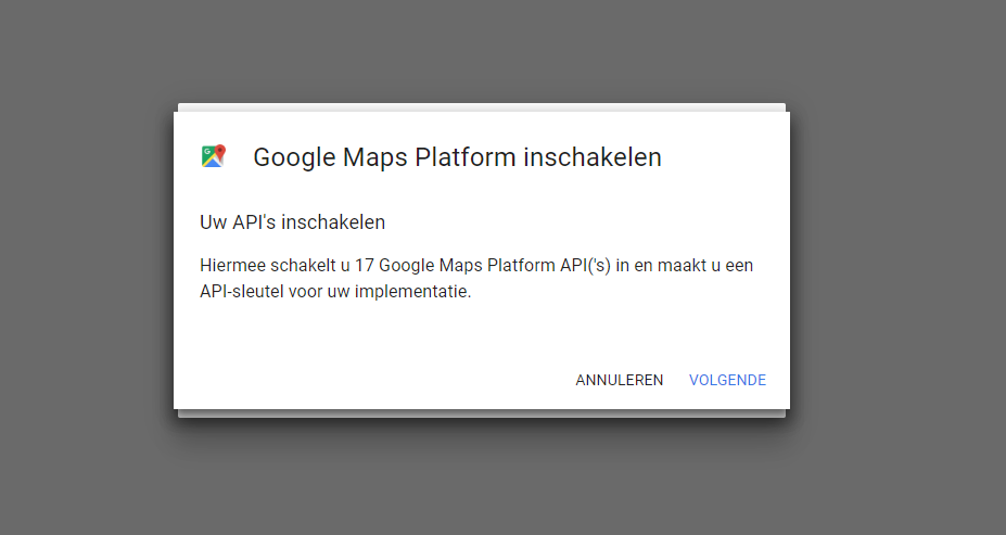 Google Maps API's inschakelen