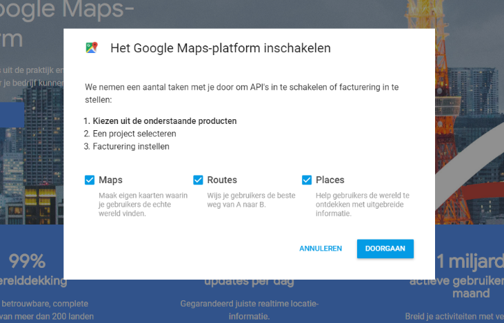 Google Maps producten selecteren